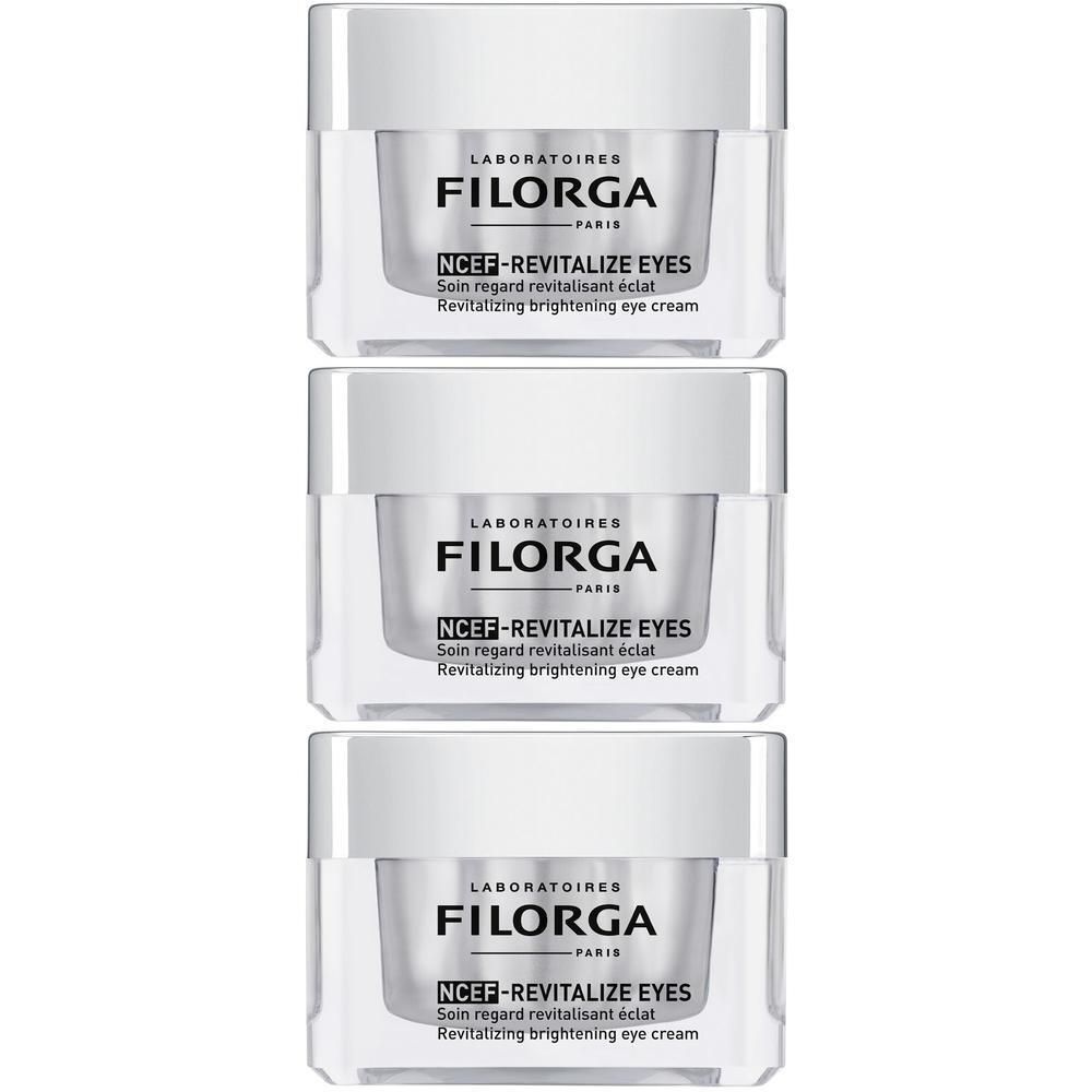 Tre vasetti di crema contorno occhi Filorga NCEF-Revitalize Eyes.