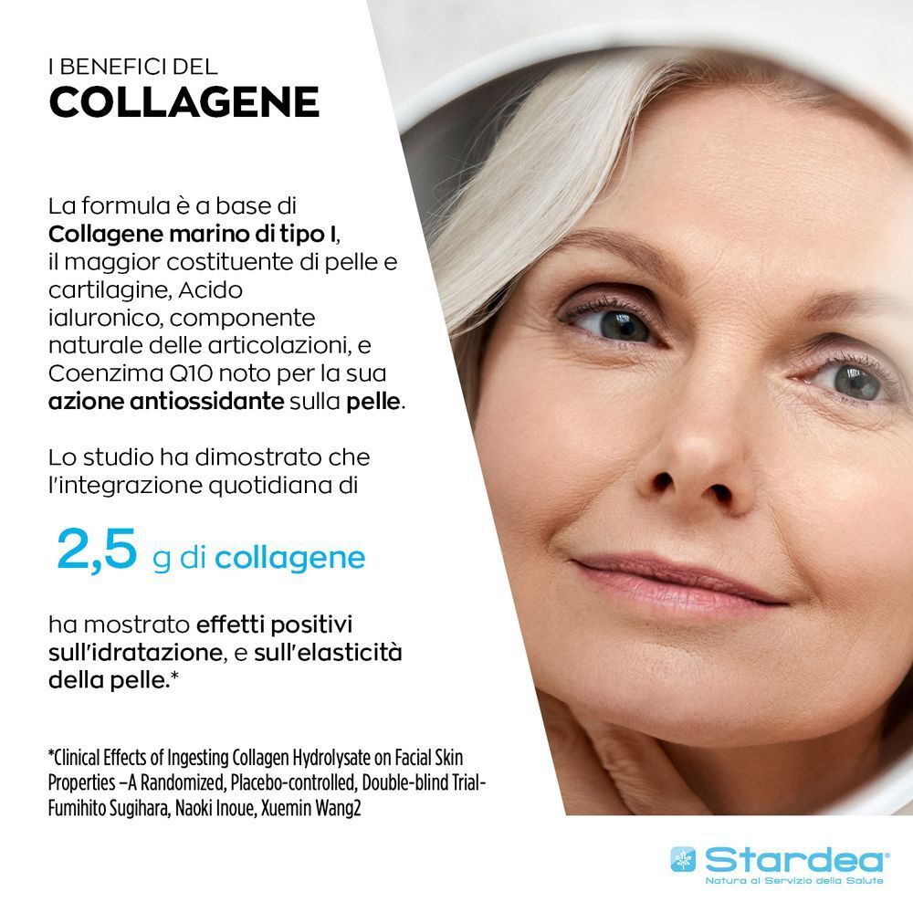 Primo piano di una donna, che evidenzia i benefici del collagene per pelle e articolazioni.