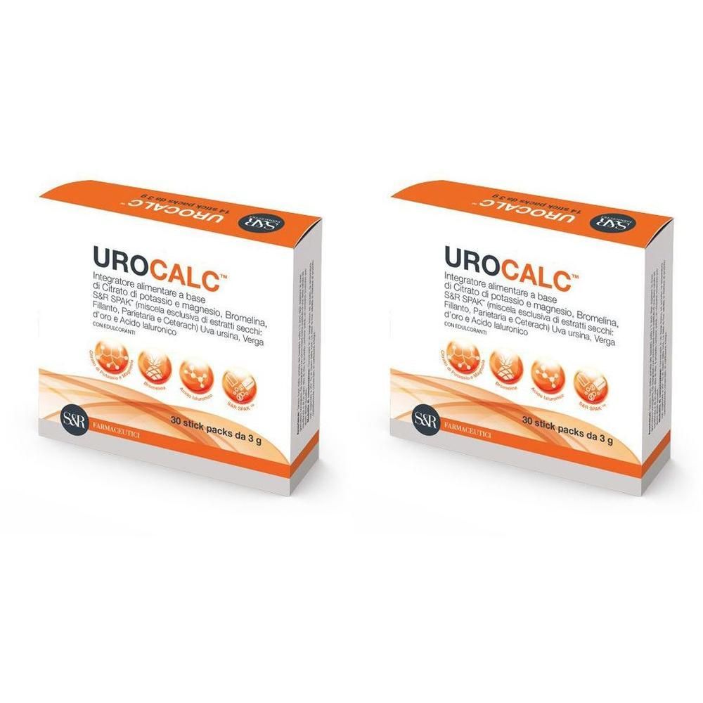 Due confezioni di Urocalc, integratore alimentare in bustine.