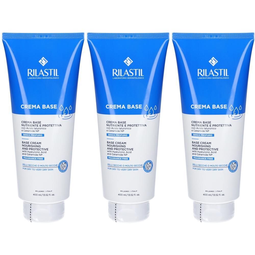 Tre tubi Rilastil Crema Base Nutriente e Protettiva. 400 ml.