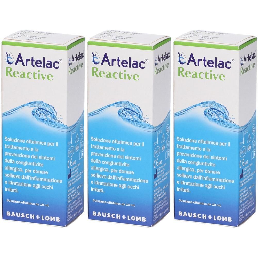 Tre confezioni di collirio Artelac Reactive. Bausch + Lomb.