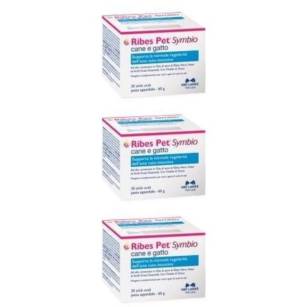 Tre scatole Ribes Pet Symbio per cani e gatti, 30 stick.