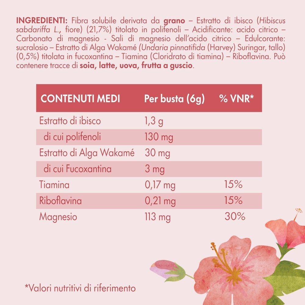 Ingredienti e tabella nutrizionale per EnerZona Care Depure al gusto ibisco.