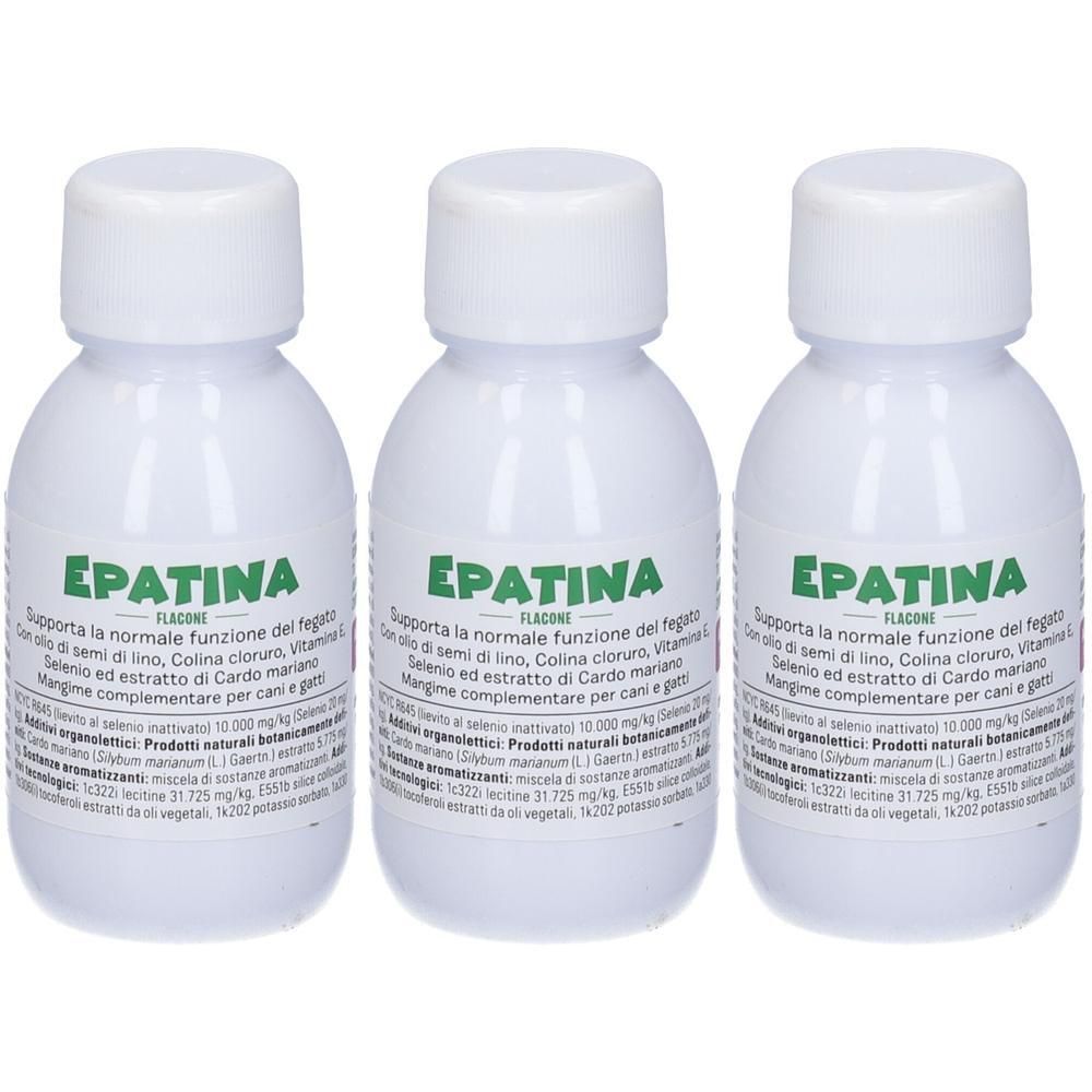 Tre flaconi EPATINA liquido per cani e gatti. Ogni flacone contiene 200ml.