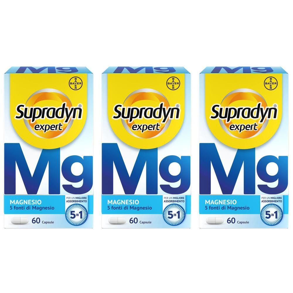 Tre confezioni di Supradyn Expert Magnesio Completo 5 sali in 1, Integratore Magnesio Complex.
