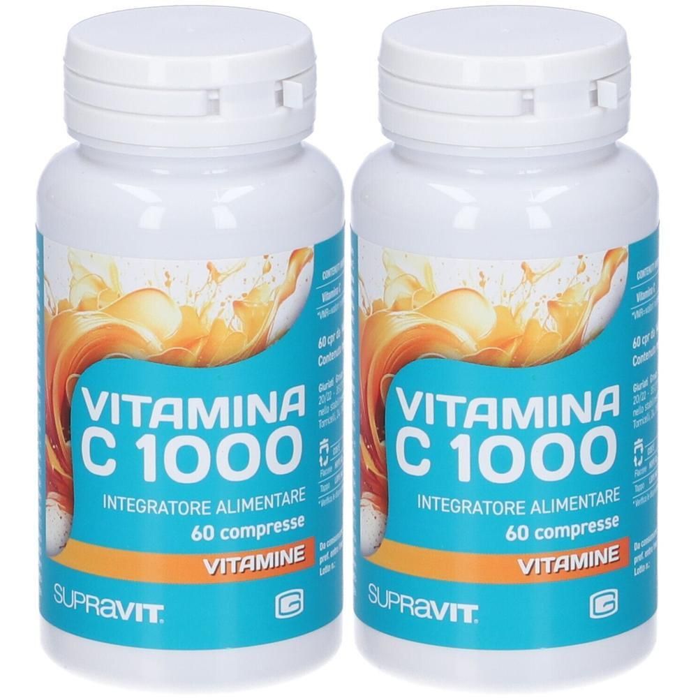 Due flaconi di Supravit Vitamina C 1000, 60 compresse per flacone. Integratore alimentare.
