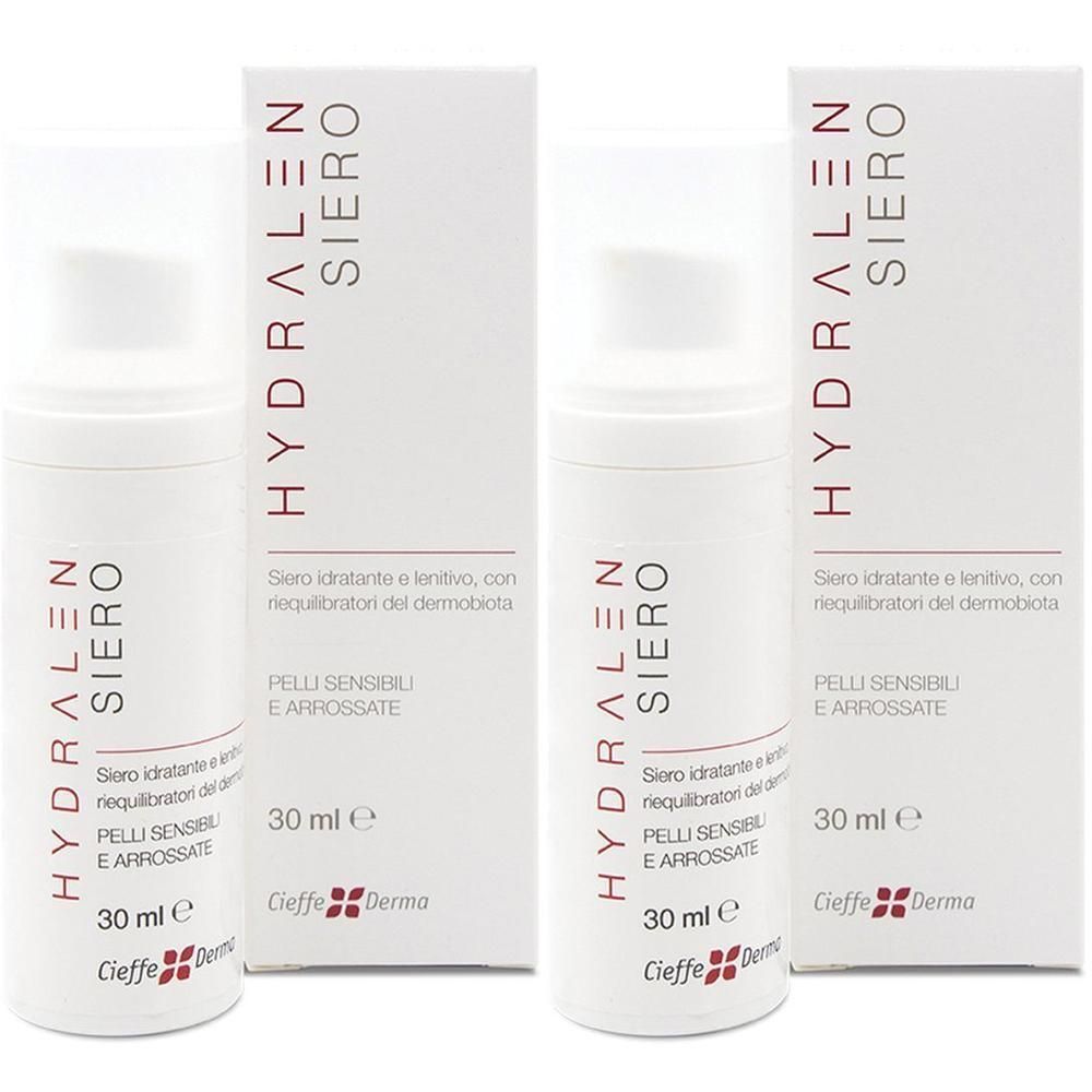Due flaconi bianchi Hydralen Siero con dispenser a pompa e scatole. Contiene 30 ml.