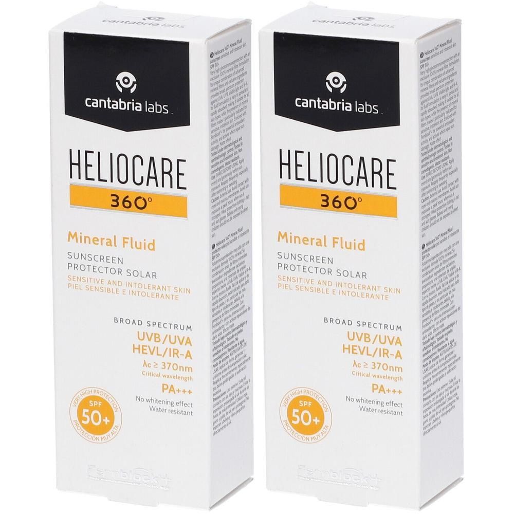 Due confezioni di Heliocare 360° Mineral Fluid, protezione solare con SPF 50+.