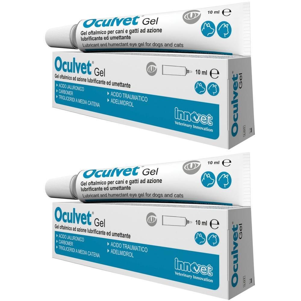 Due tubetti e scatole di Oculvet Gel da 10ml.