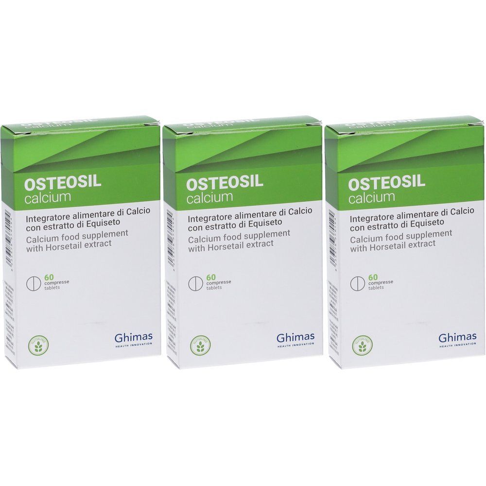 Tre confezioni di Osteosil Calcium, integratore alimentare di Calcio con estratto di Equiseto.