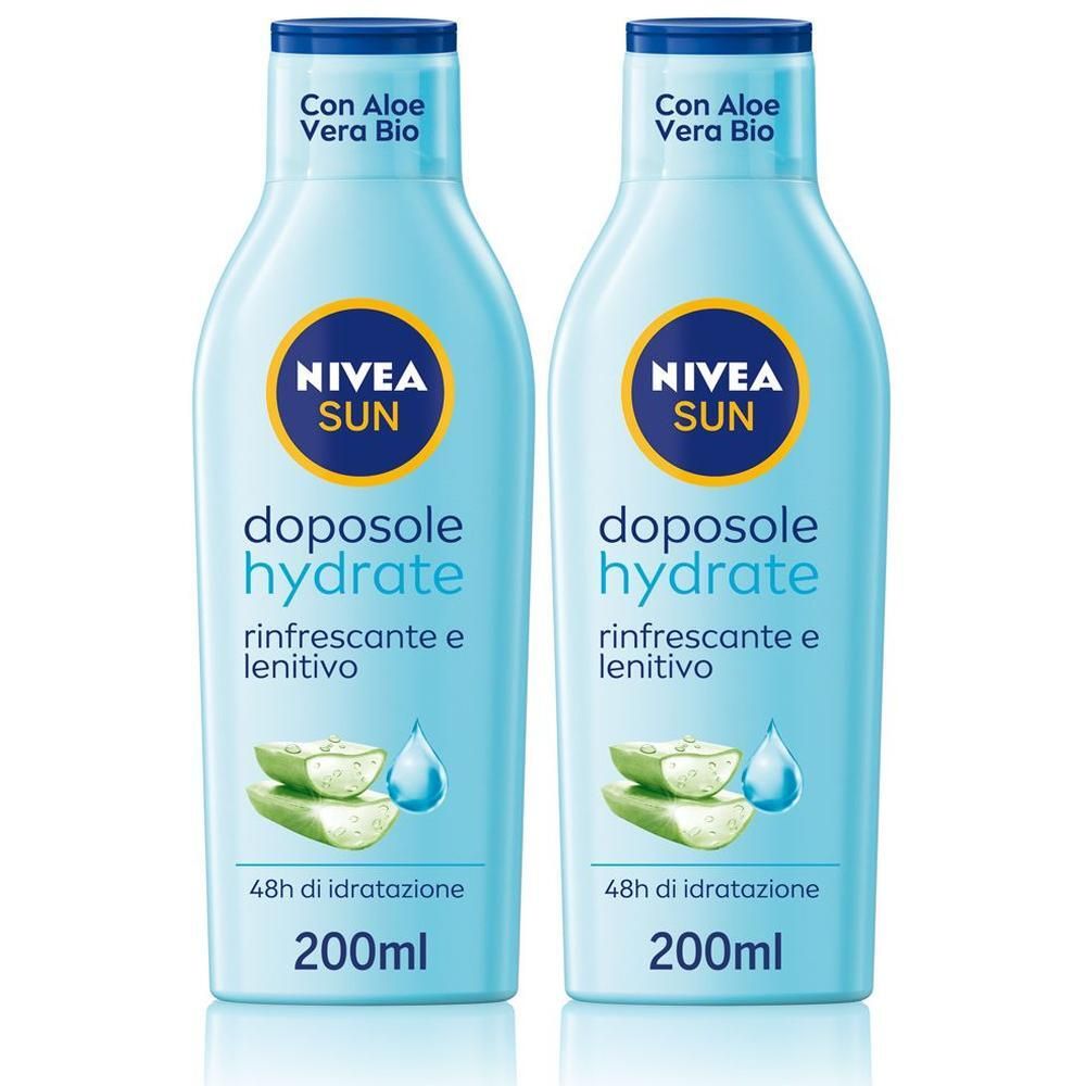 Nivea Sun Latte Doposole Hydrate 200 ml, Dopo sole idratante con Aloe Vera Bio e Acido Ialuronico