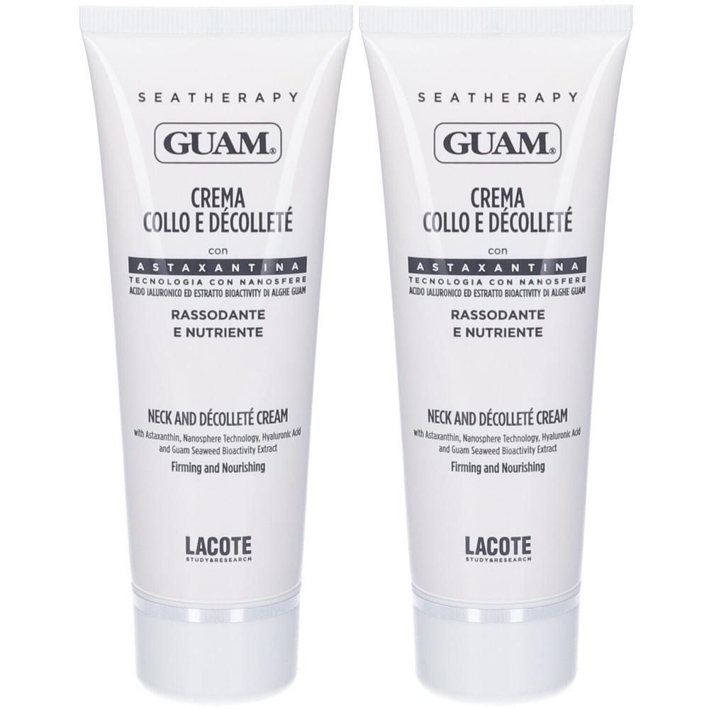 Due tubi di crema collo e décolleté Guam Seatherapy con Astaxantina. Rassodante e nutriente.