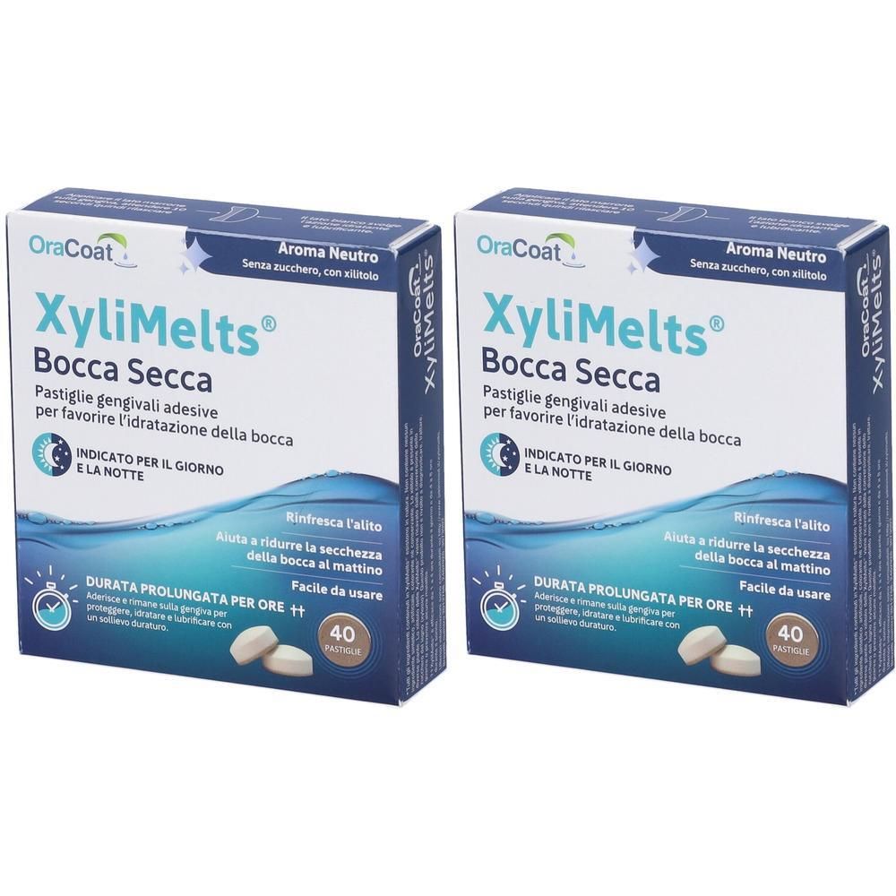 Due confezioni di OraCoat XyliMelts, 40 pastiglie neutre per confezione, per alleviare la secchezza delle fauci.