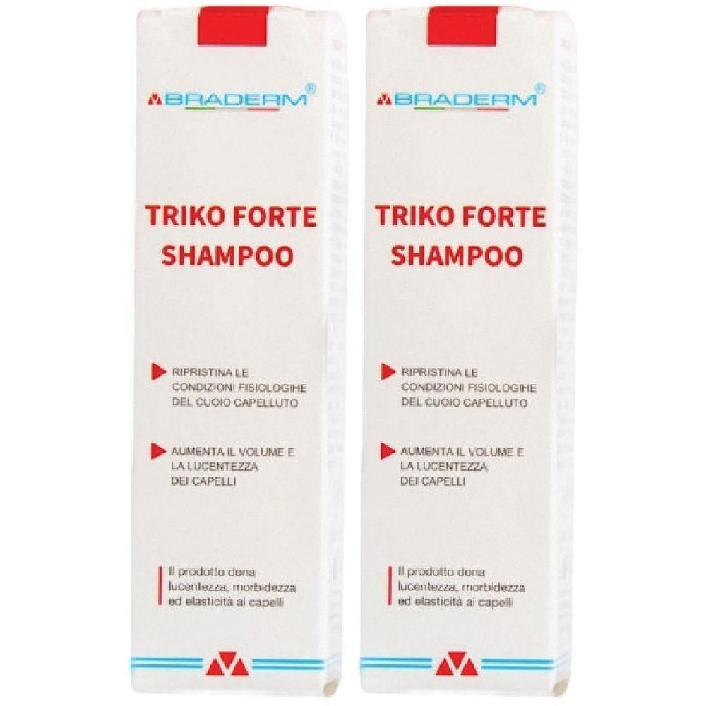 Due confezioni di shampoo Triko Forte di Abraderm.