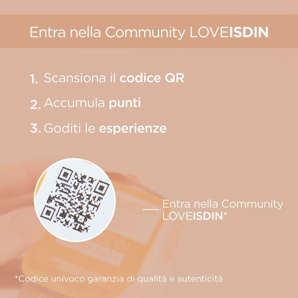 QR code e testo per unirsi alla Community LOVEISDIN, garanzia di qualità e autenticità.