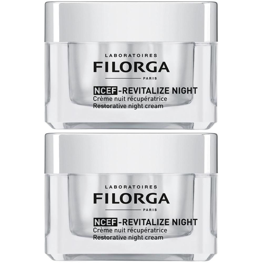 Due vasetti di crema notte Filorga NCEF-Revitalize affiancati.