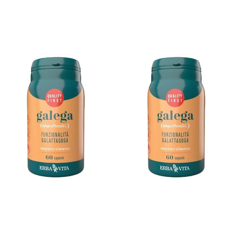 Due flaconi di capsule Galega, 60 capsule per flacone. Marca: Erba Vita.