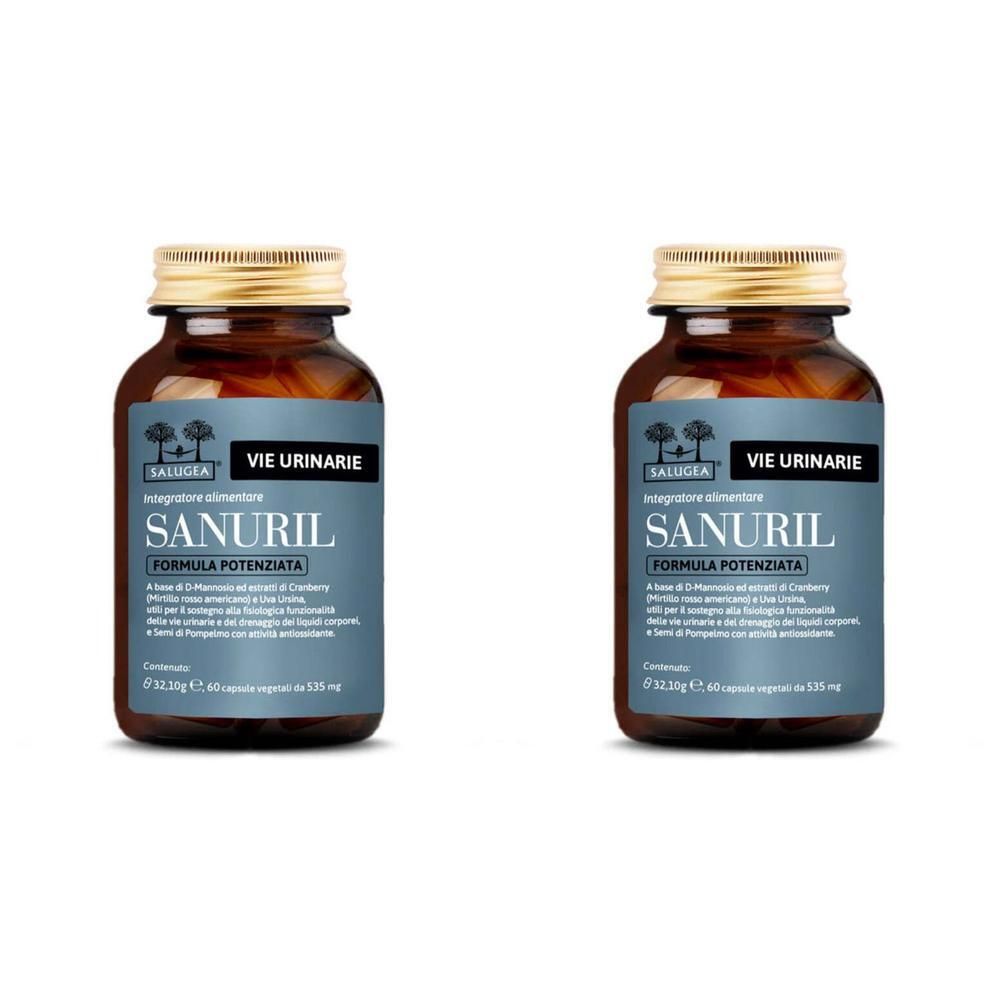 Due flaconi di Sanuril Formula Potenziata, integratore per le vie urinarie.