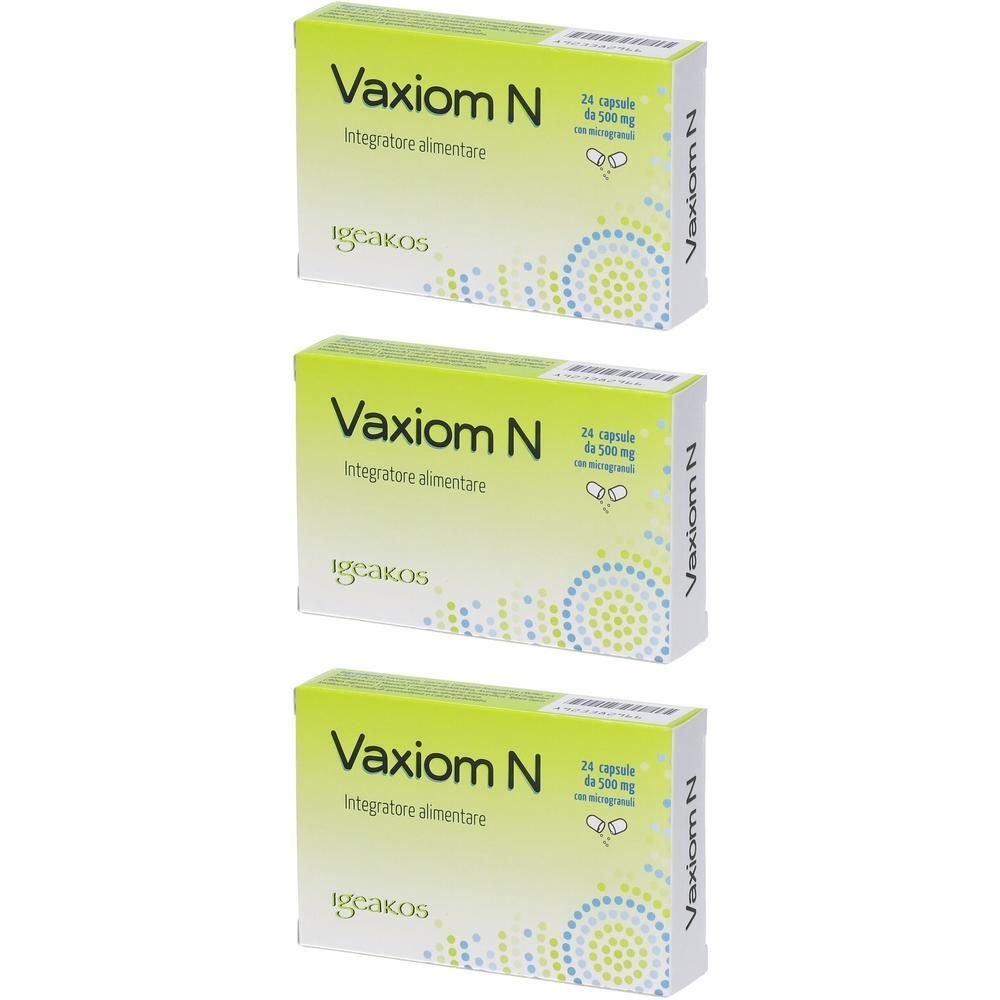 Tre confezioni di Vaxiom N, integratore alimentare, 24 capsule da 500 mg.