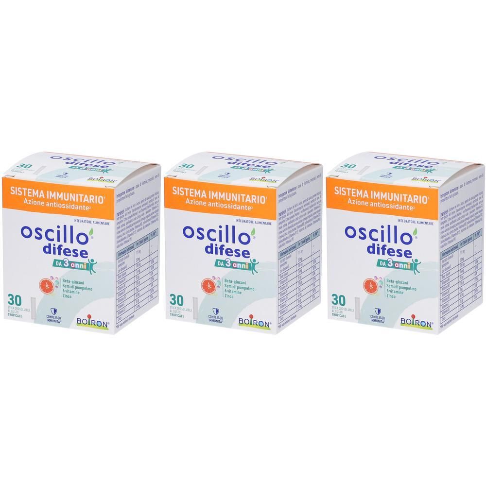 Tre confezioni Oscillo Difese, 30 stick per confezione, per il sistema immunitario.