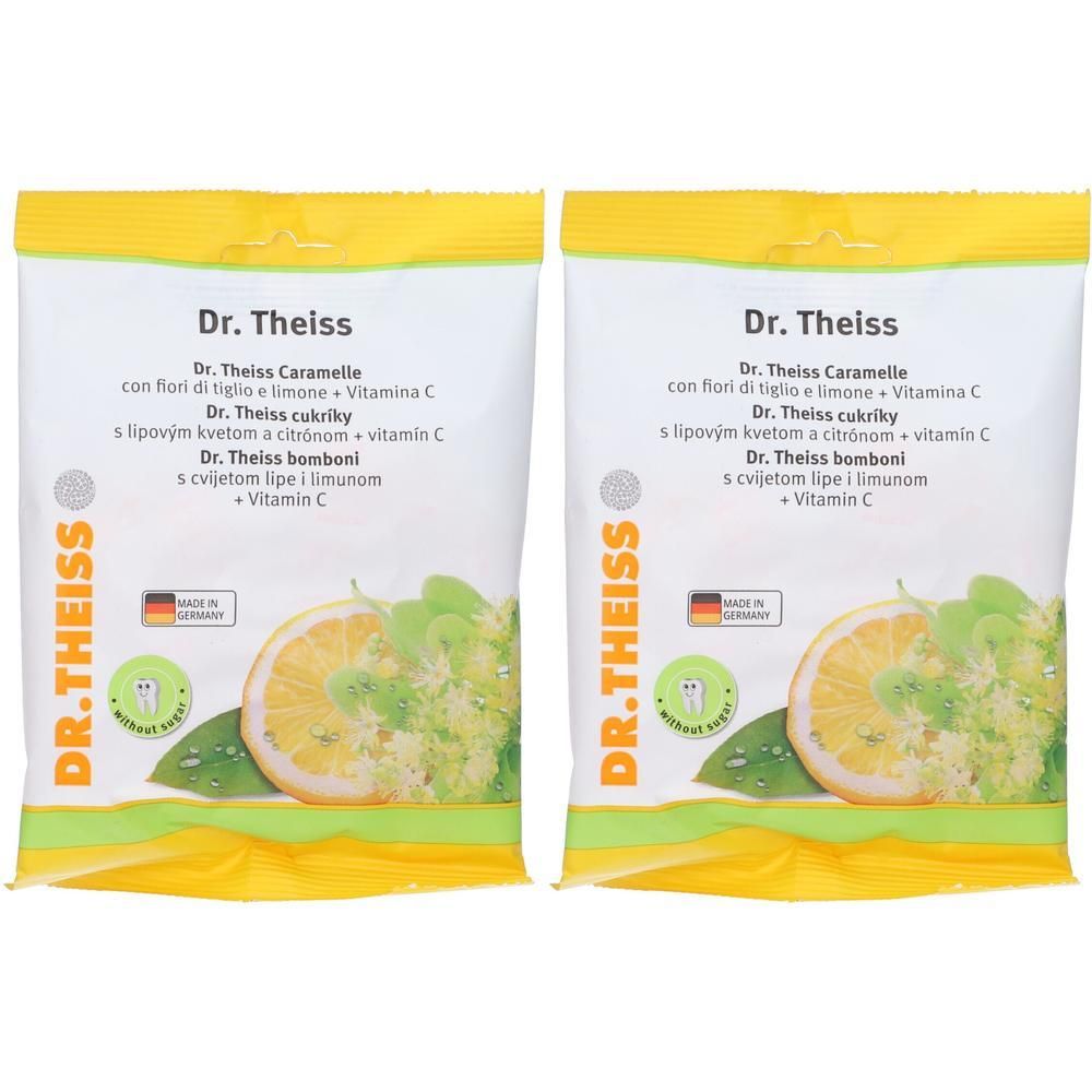 Due confezioni di caramelle Dr. Theiss Tiglio e Limone senza zucchero, con Vitamina C.
