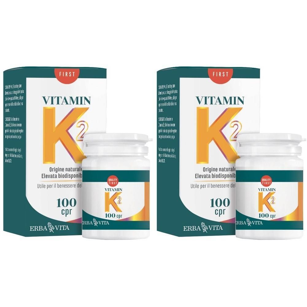 Due confezioni di Erba Vita Vitamina K2 Compresse, 100 cpr ciascuna.