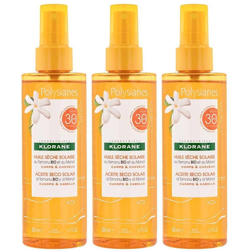 Klorane Olio Secco Solare SPF 30 con Tamanu BIO e Monoi 200ml - Protezione solare corpo e capelli