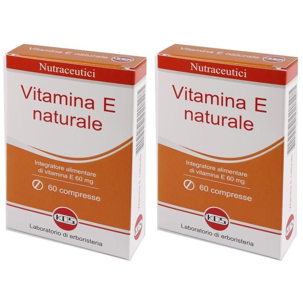 Due confezioni di "Vitamina E naturale" (integratore alimentare, 60 compresse).