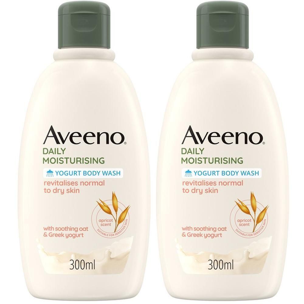 Aveeno Bagnoschiuma, Daily Moisturising Bagnodoccia Idratante Senza Sapone per una Pelle Vellutata e Luminosa, Yogurt Albicocca e Miele 300 ml
