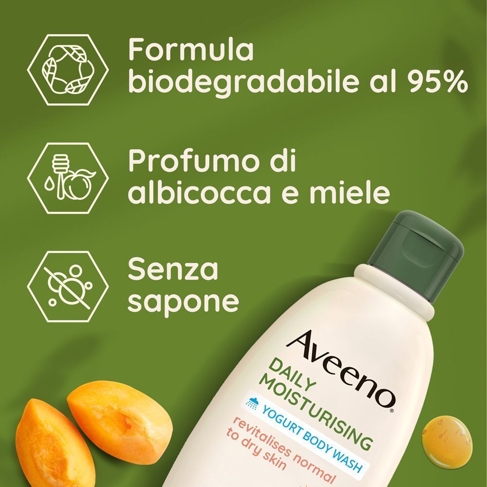 Aveeno Bagnoschiuma, Daily Moisturising Bagnodoccia Idratante Senza Sapone per una Pelle Vellutata e Luminosa, Yogurt Albicocca e Miele 300 ml