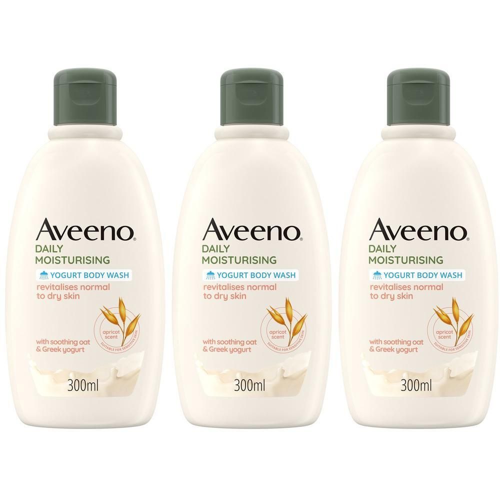 Aveeno Bagnoschiuma, Daily Moisturising Bagnodoccia Idratante Senza Sapone per una Pelle Vellutata e Luminosa, Yogurt Albicocca e Miele 300 ml