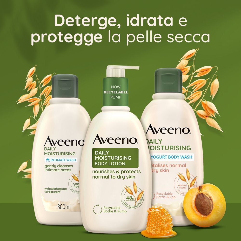 Aveeno Bagnoschiuma, Daily Moisturising Bagnodoccia Idratante Senza Sapone per una Pelle Vellutata e Luminosa, Yogurt Albicocca e Miele 300 ml