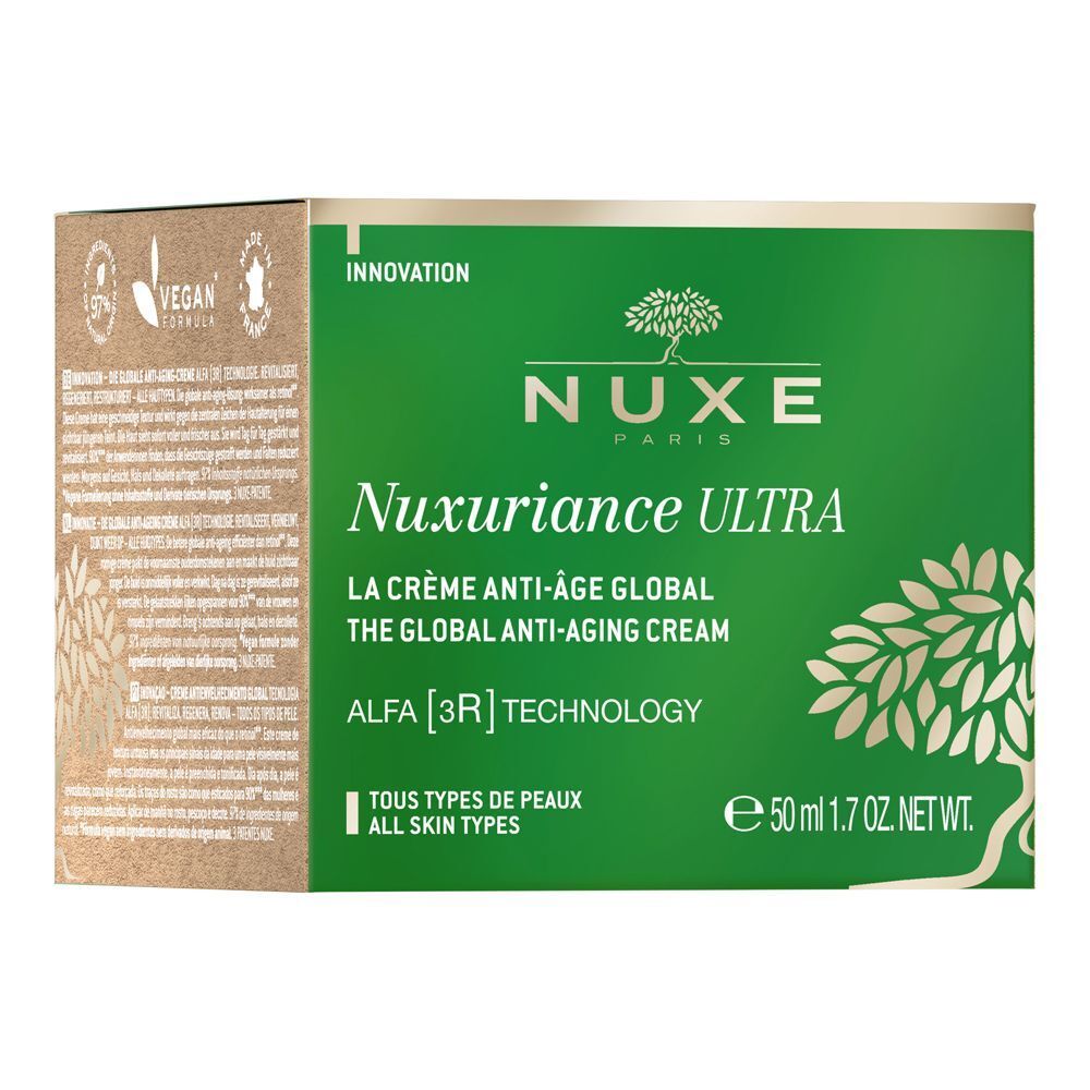 Confezione Nuxe Nuxuriance Ultra, verde con logo albero e testo.