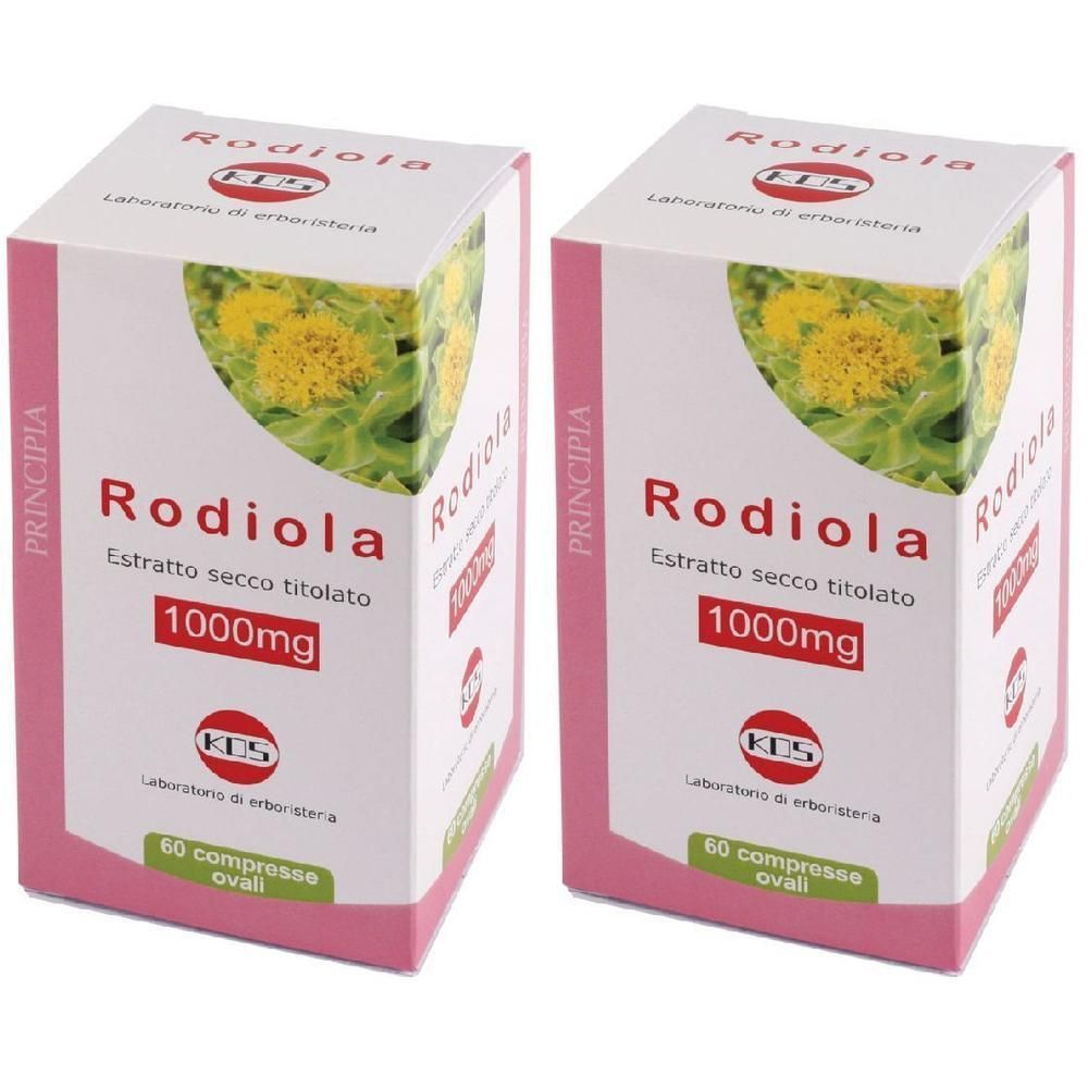 Due confezioni di Rodiola 1000mg, 60 compresse ovali.