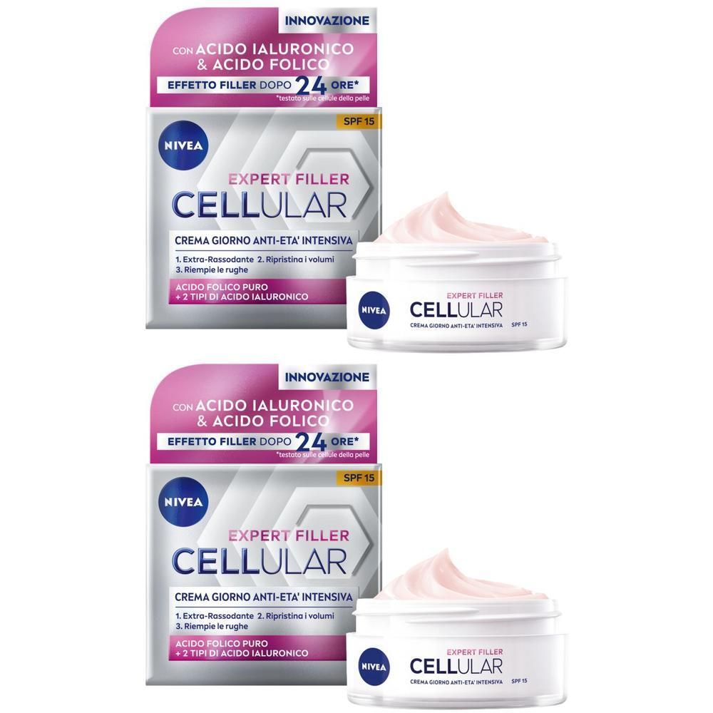Nivea Cellular Expert Filler Crema Giorno Anti-Età Intensiva SPF15 50 ml, Crema viso antirughe donna