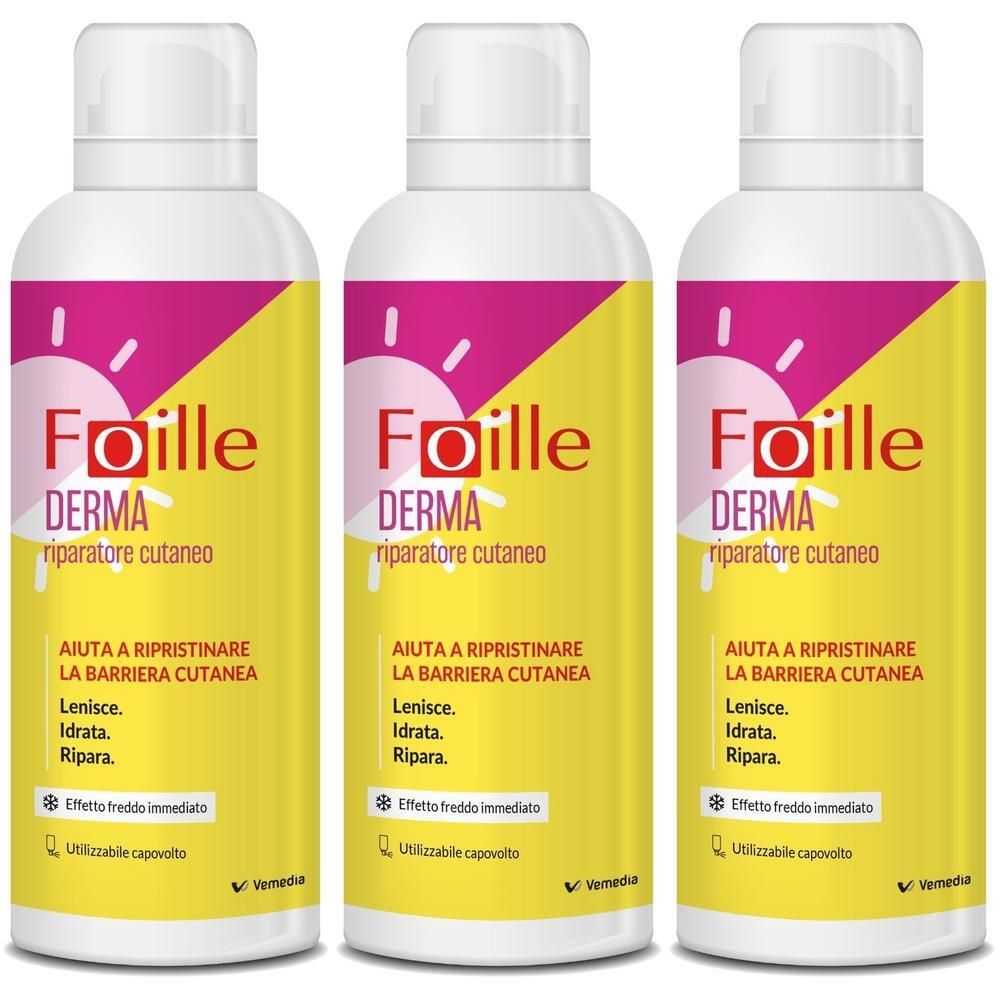 Tre flaconi di Foille Derma Spray Riparatore Cutaneo.
