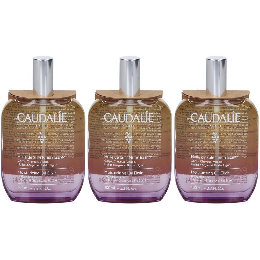 Tre flaconi Caudalie di Olio Trattante Nutriente, 100ml.
