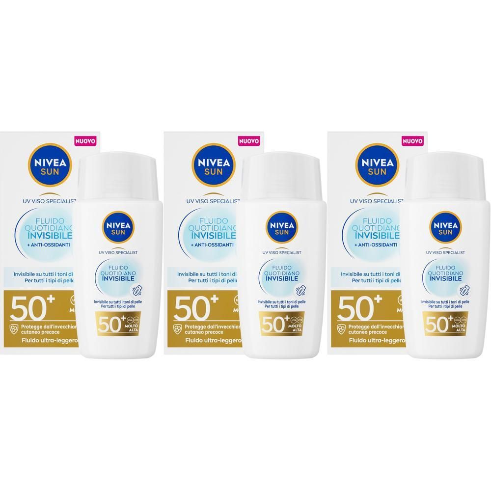 Nivea Sun Fluido Quotidiano Invisibile SPF 50+ 40 ml, Crema solare viso SPF 50+ invisibile e leggera