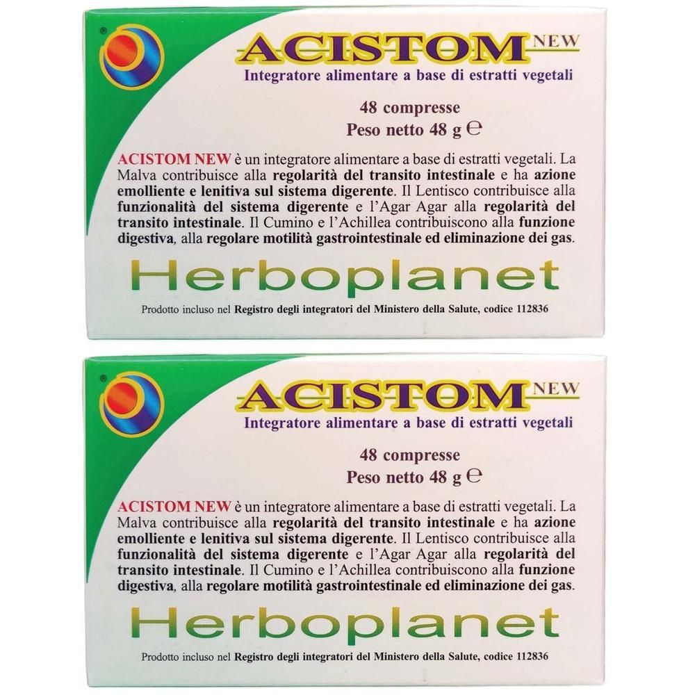 Due confezioni di Herboplanet Acistom New Compresse, 48 compresse per confezione.