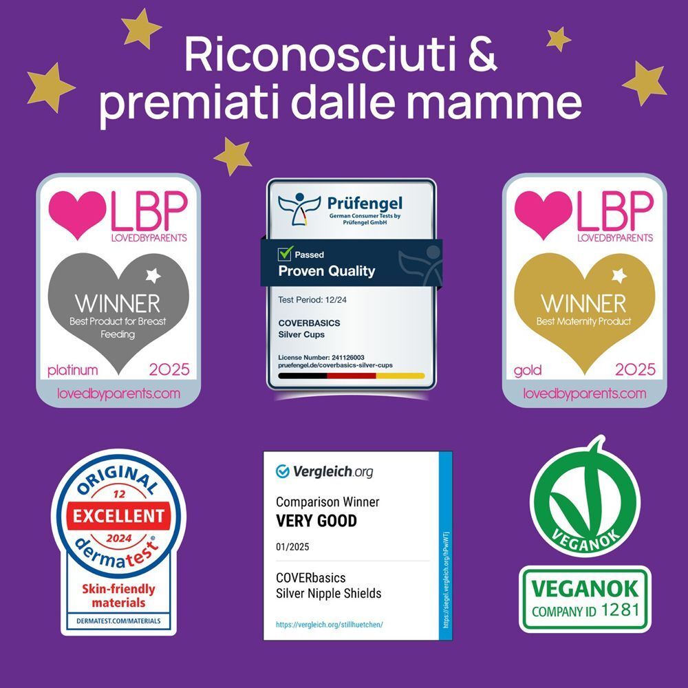 Premi per COVERbasics Silver Cups: Dermatest, Loved by Parents, Veganok.