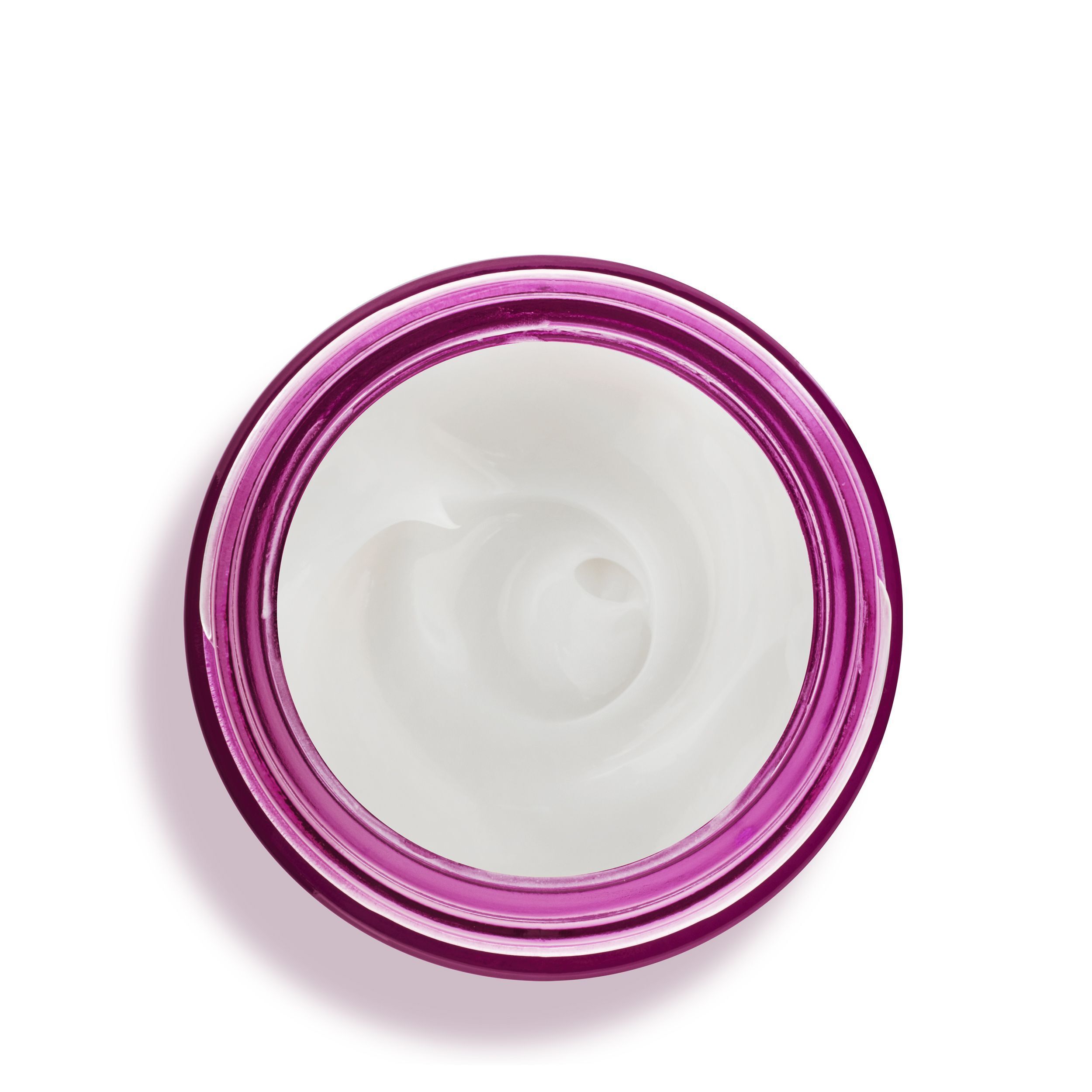 Vista dall'alto di un vasetto aperto di crema KORFF 3D Sculpt viso e collo con crema bianca.