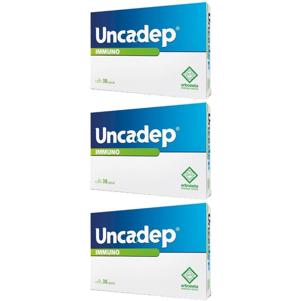 Tre confezioni di capsule Uncadep Immuno, 30 capsule ciascuna.