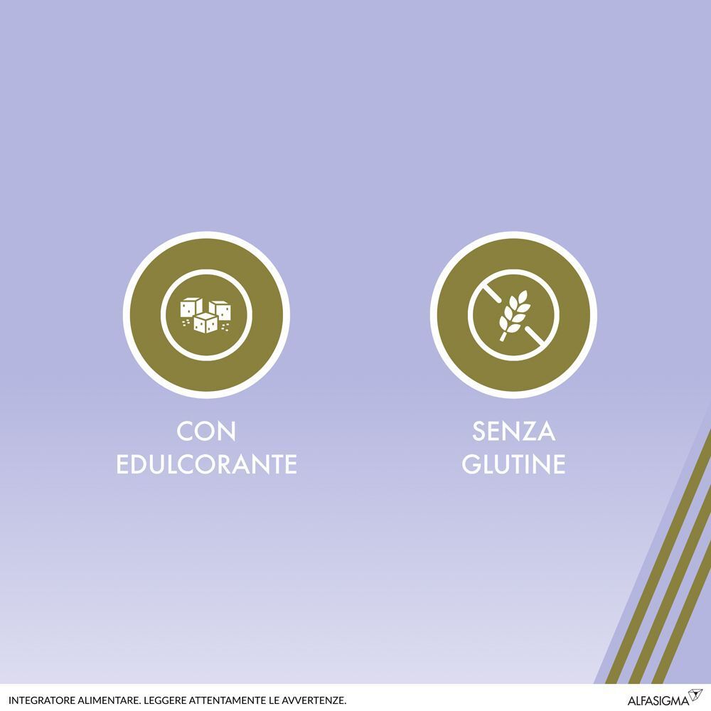 Simboli per edulcorante e senza glutine su sfondo viola.