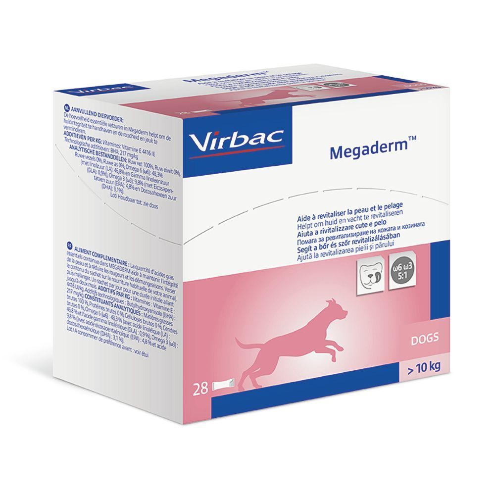 Confezione Virbac Megaderm con 28 bustine per cani.
