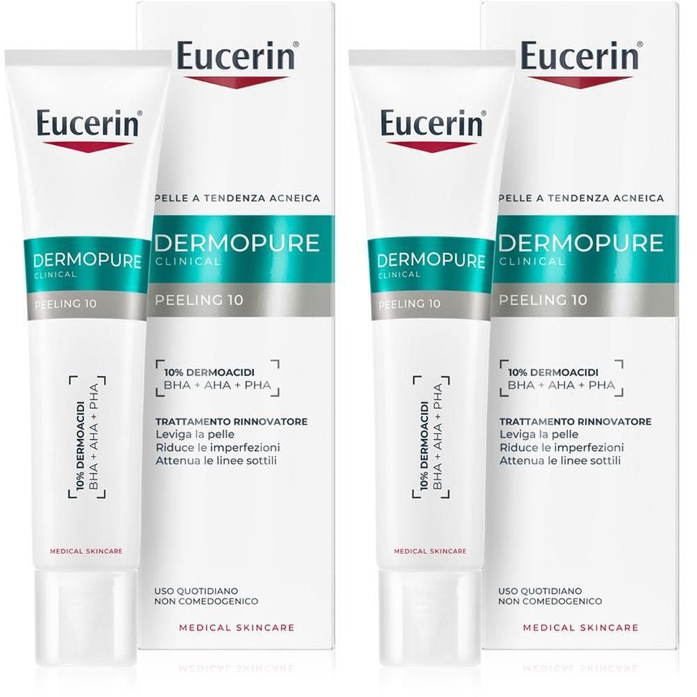 Due tubi Eucerin Dermopure Peeling 10 con confezioni in cartone.