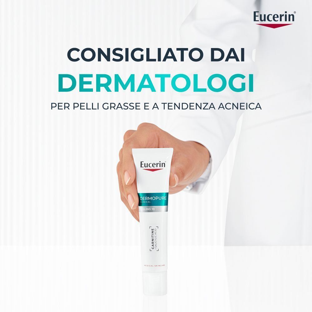 Eucerin Dermopure Peeling 10, consigliato dai dermatologi per pelli a imperfezioni.