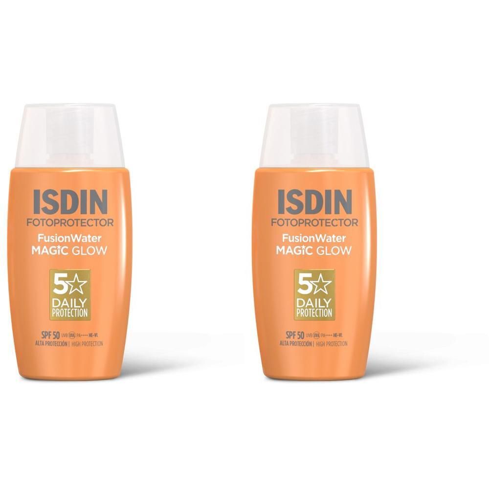 Due flaconi ISDIN Fotoprotector Fusion Water Magic Glow SPF50.