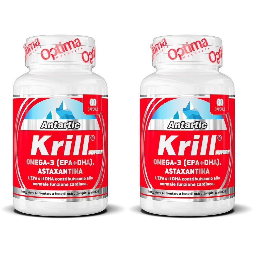 Due flaconi Antartic Krill da 60 capsule, Omega-3, Astaxantina.