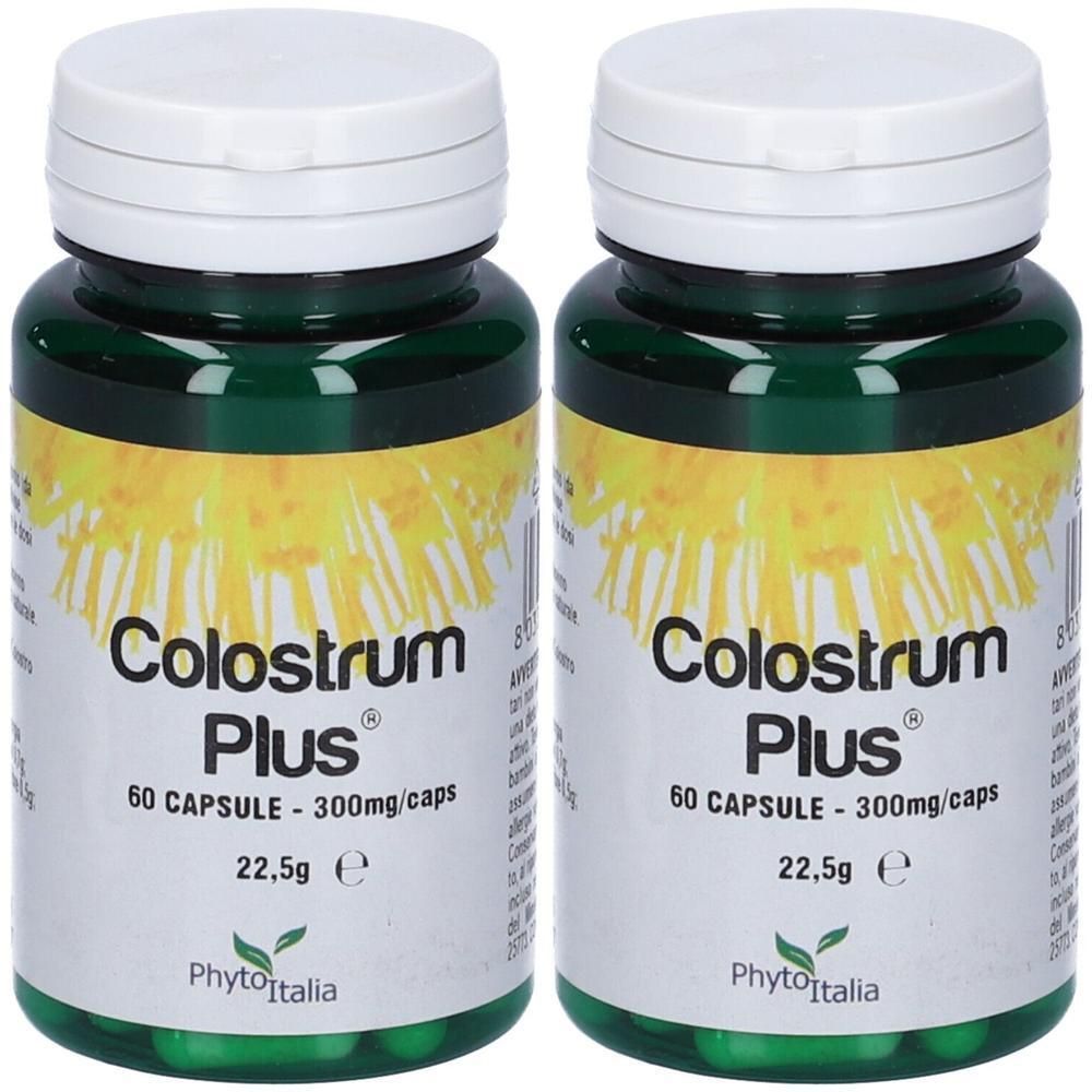 Due flaconi di capsule Colostrum Plus, 60 capsule ciascuno, 300mg/capsula.