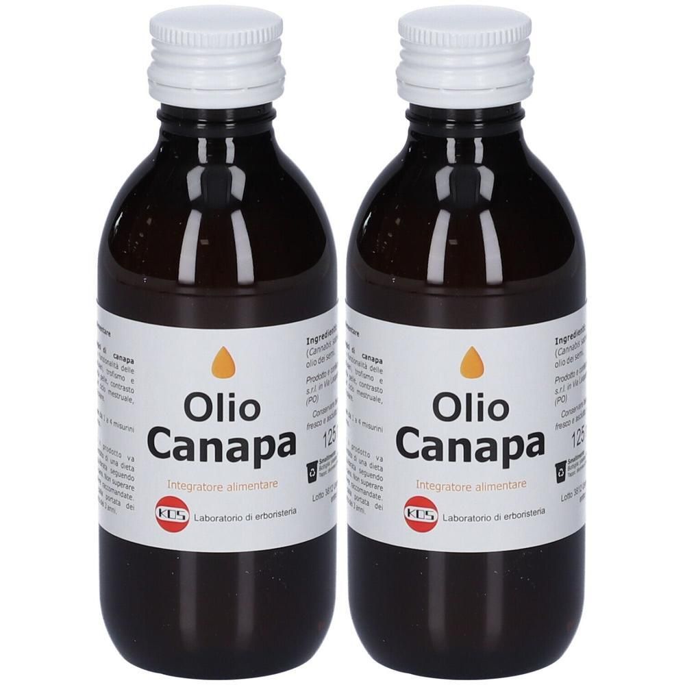 Due bottiglie di Olio Canapa, integratore alimentare.